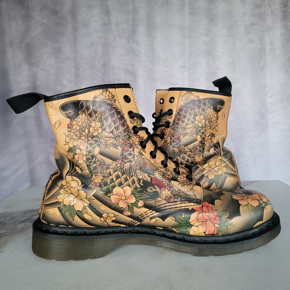 Dr. Martens 1460 x Evisu Japanese Koi Fish Tatoo Sleve Boots Size 12 M - Picture 10 of 16